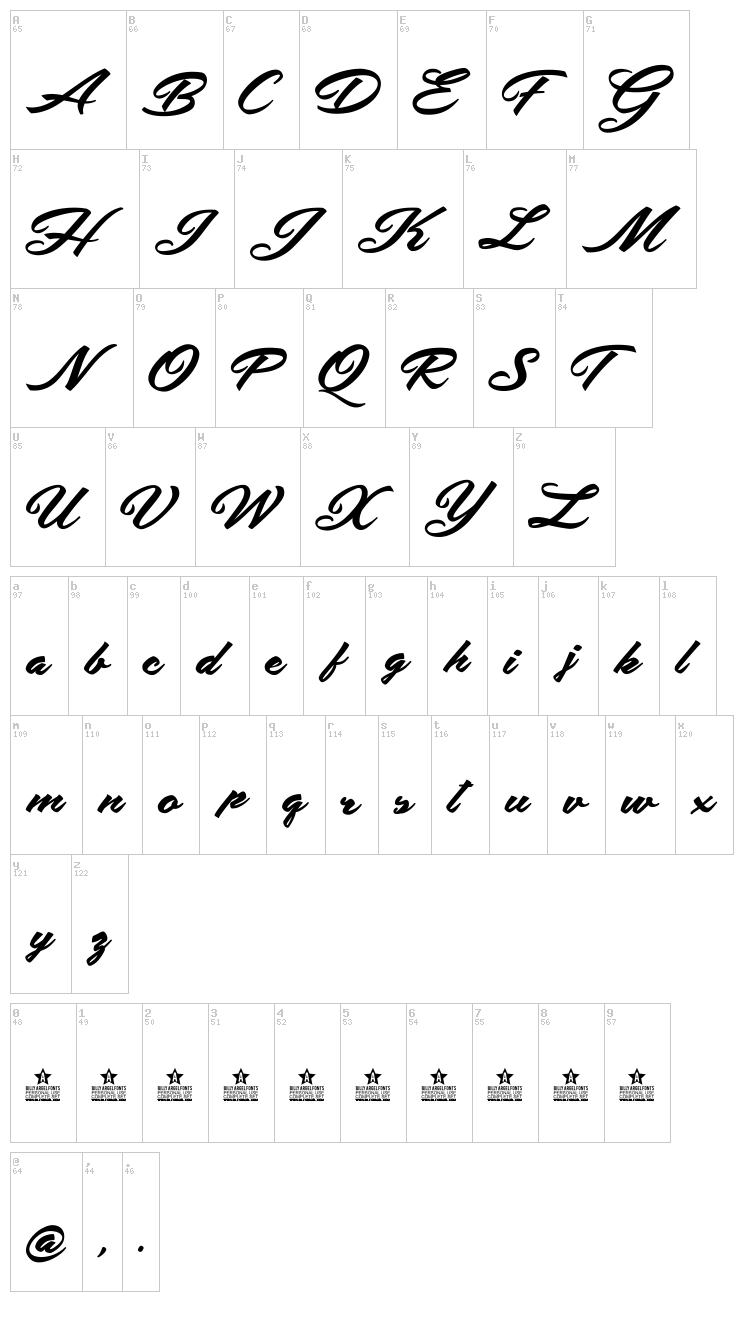 Safira Shine font map